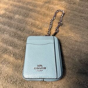 Coach Light Blue Leather Card & Key Holder with Chain
